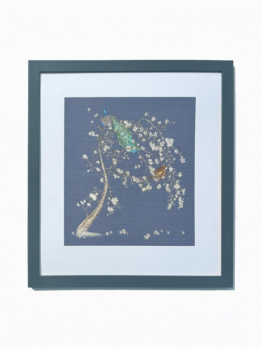 Indian Cherry Tree - Blue - Fabric Print - Grey Frame