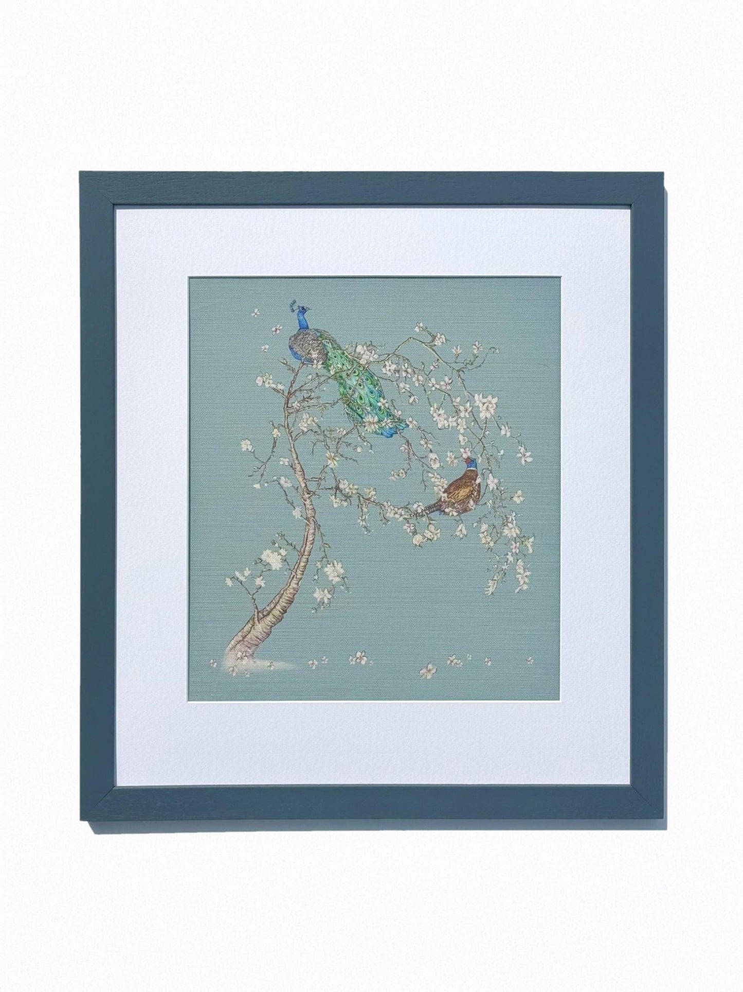 Indian Cherry Tree - Sky Blue - Fabric Print - Grey Frame