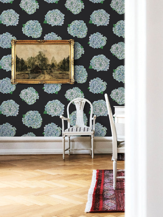 Hortensia - Black - Wallpaper