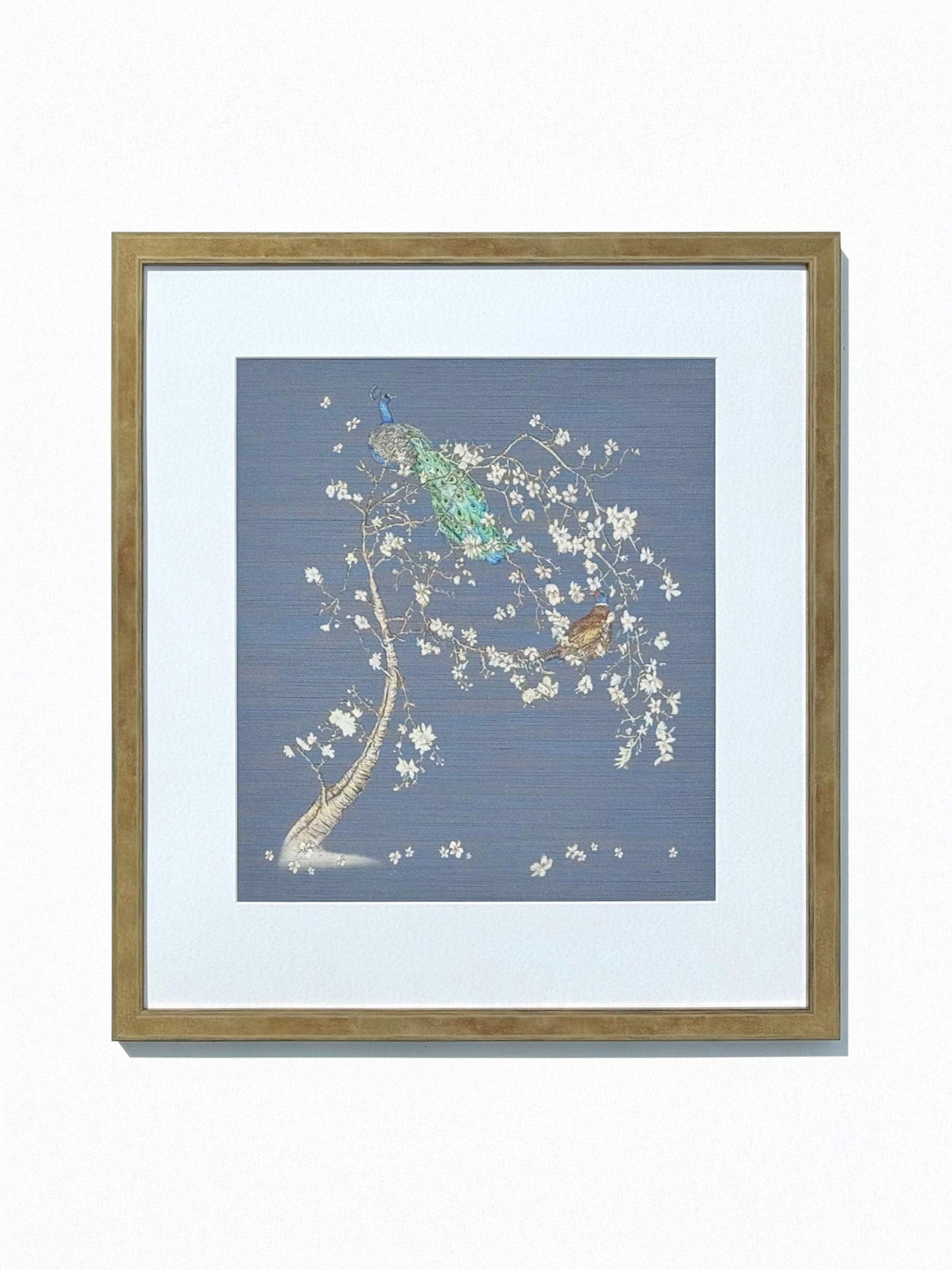 Indian Cherry Tree - Blue - Fabric Print - Gold Frame