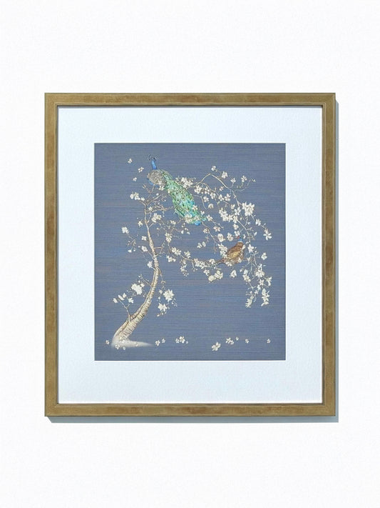 Indian Cherry Tree - Blue - Fabric Print - Gold Frame