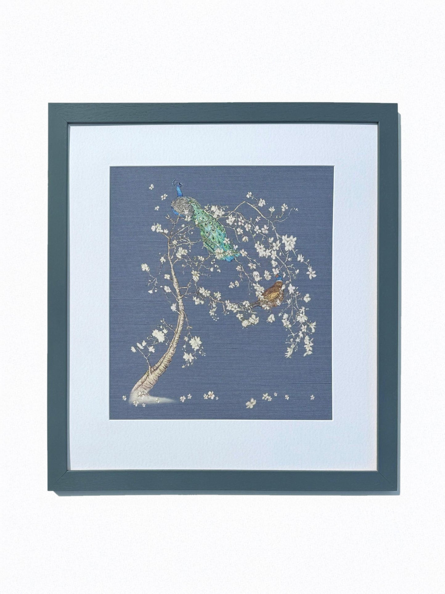 Indian Cherry Tree - Blue - Fabric Print - Grey Frame