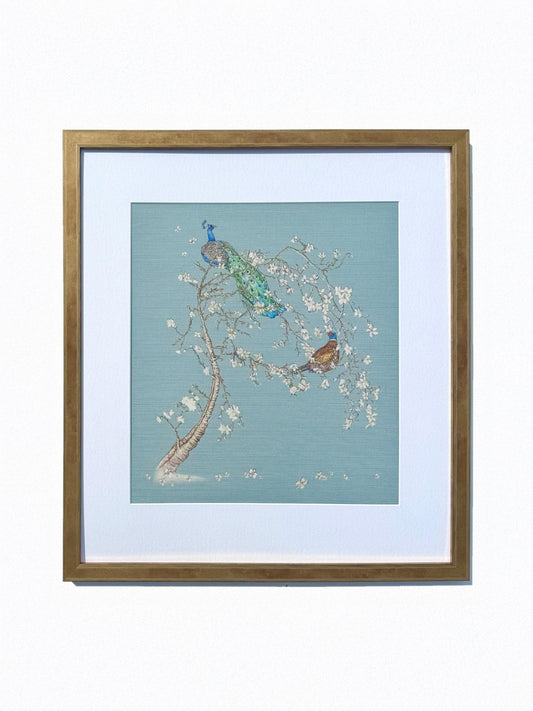 Indian Cherry Tree - Sky Blue - Fabric Print - Gold Frame