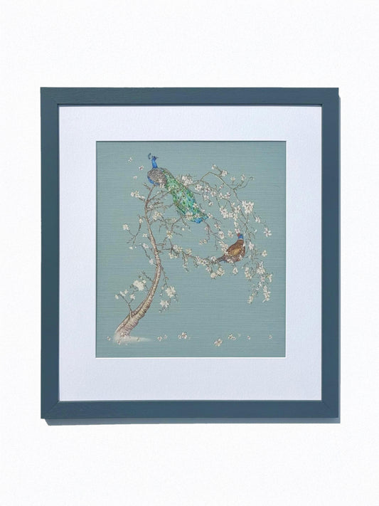 Indian Cherry Tree - Sky Blue - Fabric Print - Grey Frame