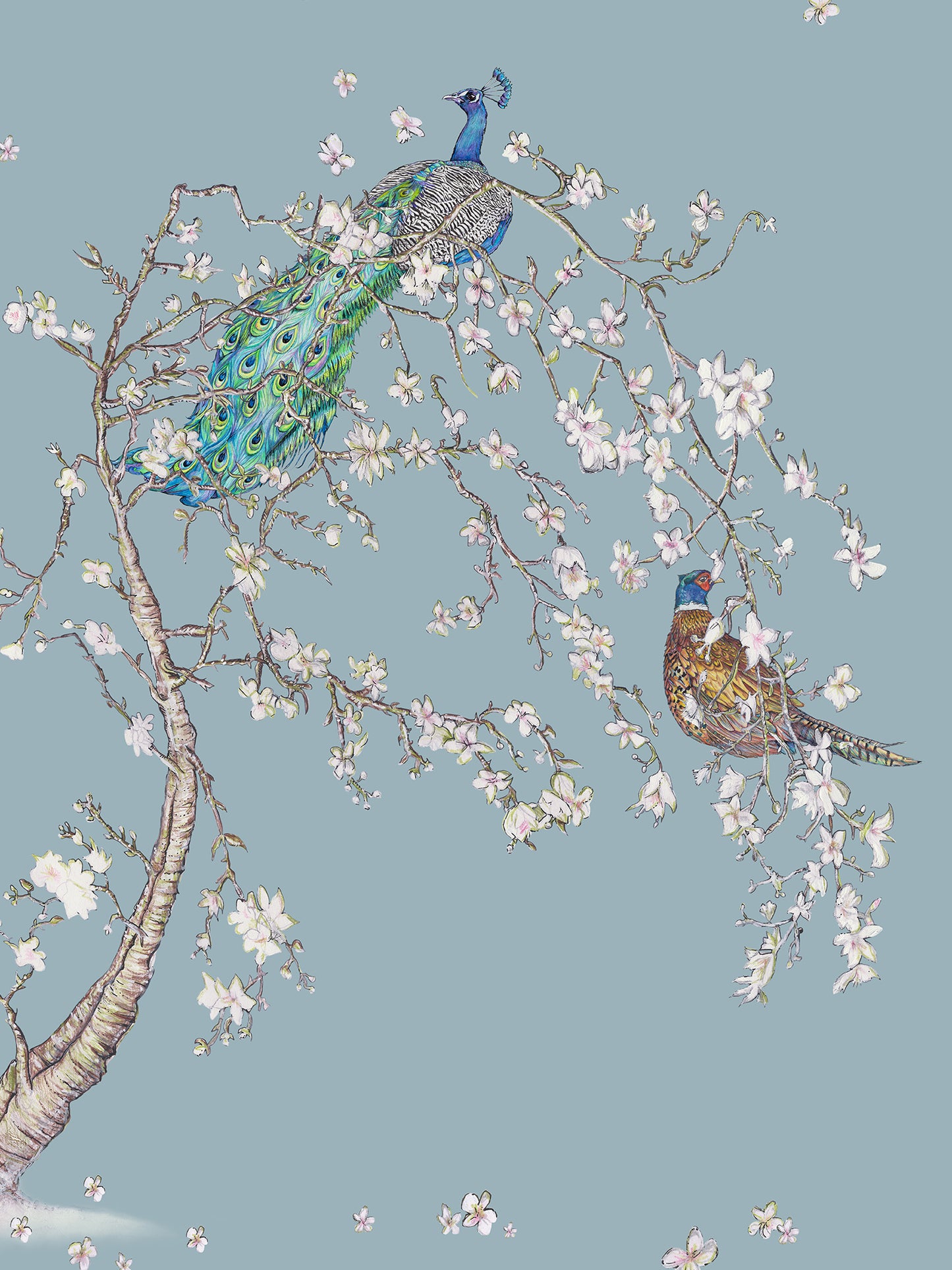 Indian Cherry Tree – Sky Blue - Wallpaper Sample