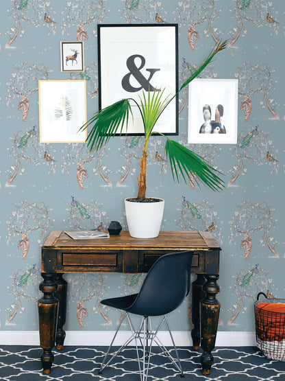 Indian Cherry Tree – Sky Blue - Wallpaper Sample