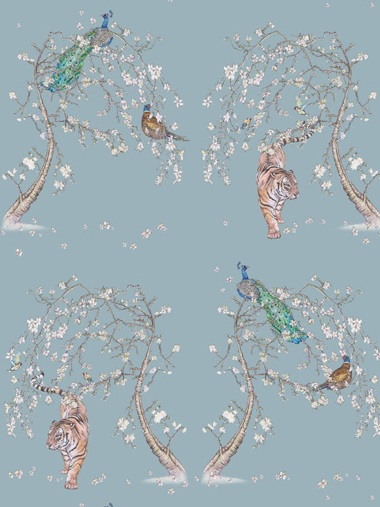 Indian Cherry Tree – Sky Blue - Wallpaper Sample